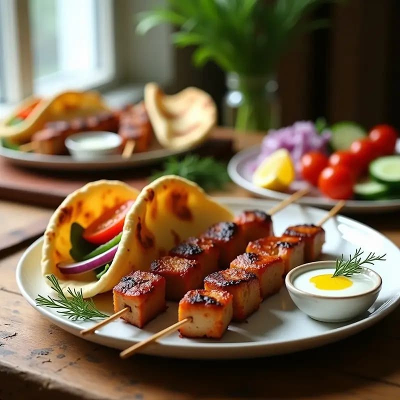 Souvlaki de Cerdo con Pita y Salsa de Yogur: Brocheta Griega en Airfryer en 20 Minutos