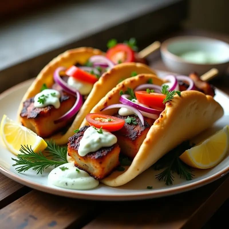 Souvlaki de Cerdo con Pita y Salsa Tzatziki: Receta Griega para Comer con las Manos