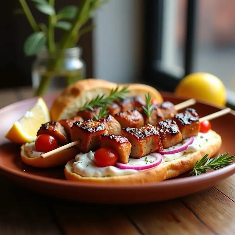 Souvlaki Griego de Cerdo con Pita y Tzatziki: Receta Callejera de Atenas