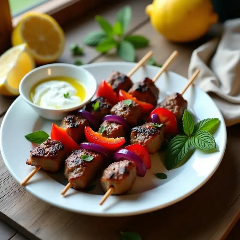 Souvlaki de Cordero al Estilo Griego con Salsa Tzatziki: Receta en Brochetas para Airfryer