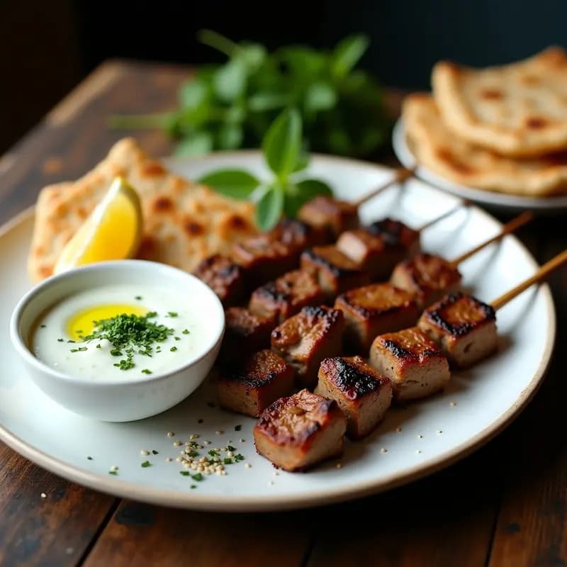 Souvlaki de Cordero con Salsa Tzatziki de Pepino y Menta: Receta Griega en Parrilla en 15 Minutos