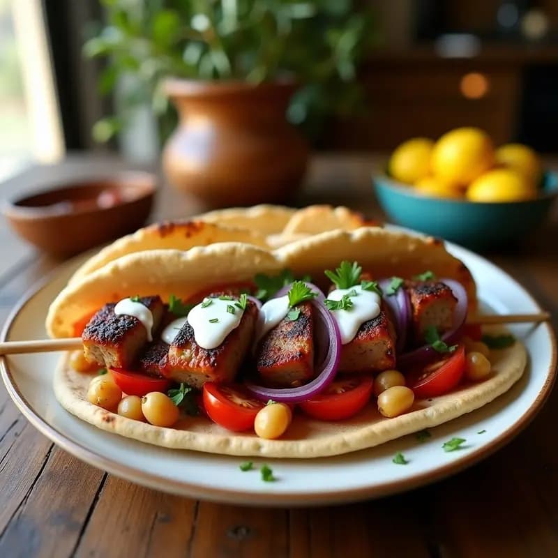 Souvlaki de Garbanzos y Cordero en Pan Pita Integral: Receta Griega en Airfryer
