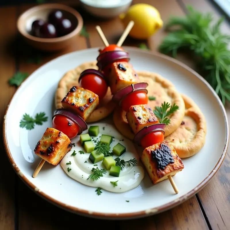 Souvlaki Griego de Pollo al Yogur: Brochetas Jugosas con Pita y Tzatziki