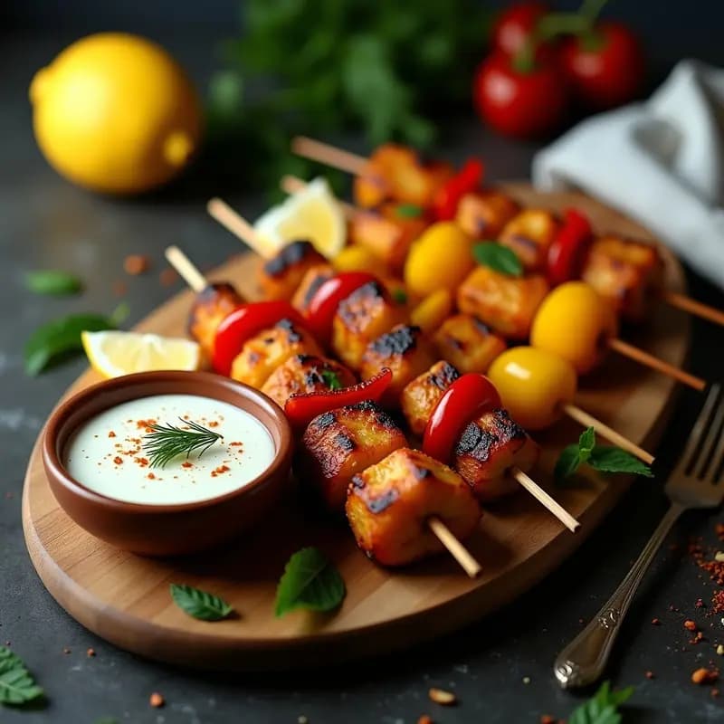 Souvlaki Griego de Jackfruit y Pimientos: Brochetas Veganas con Tzatziki de Anacardos