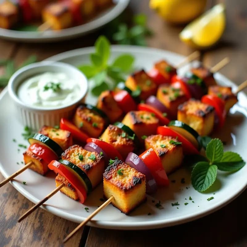 Souvlaki de Carne de Jackfruit: Brochetas Griegas Veganas con Salsa Tzatziki