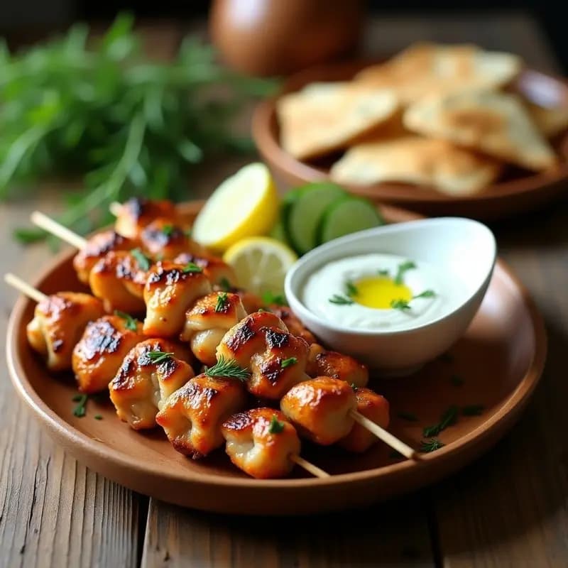 Souvlaki de Pollo con Tzatziki: Brochetas Griegas Rápidas y Altas en Proteína