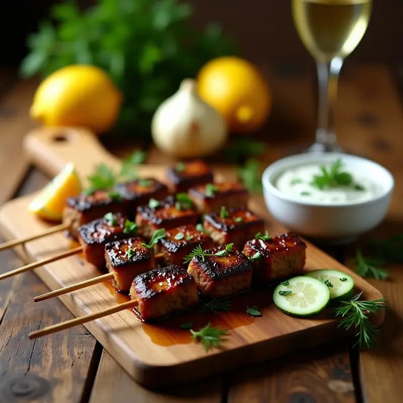 Souvlaki Griego de Ternera con Tzatziki de Pepino y Eneldo: Receta Tradicional en 30 Minutos