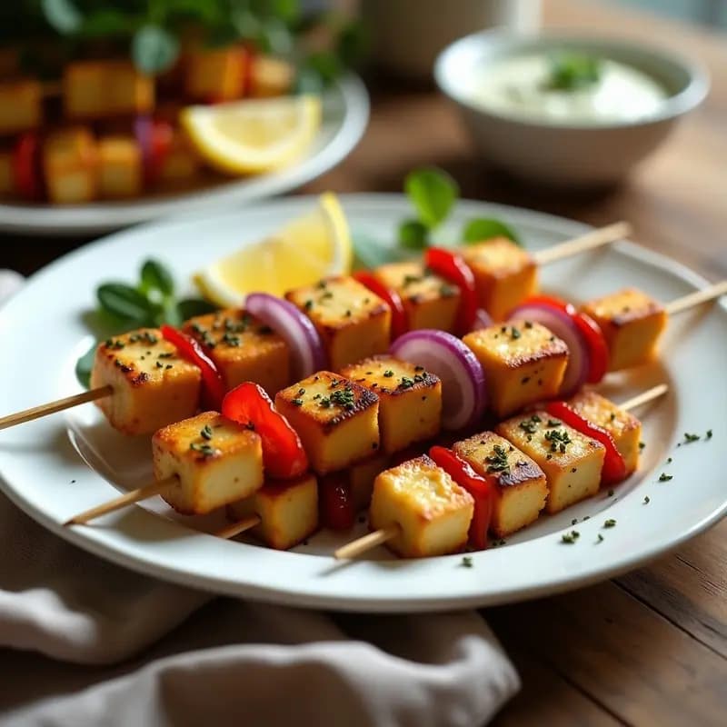 Souvlaki de Tofu Marinado en Limón y Orégano: Receta Griega Vegana en Airfryer