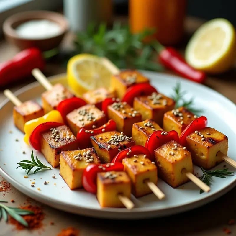 Souvlaki de Tofu y Pimientos: Brochetas Griegas Veganas en Airfryer