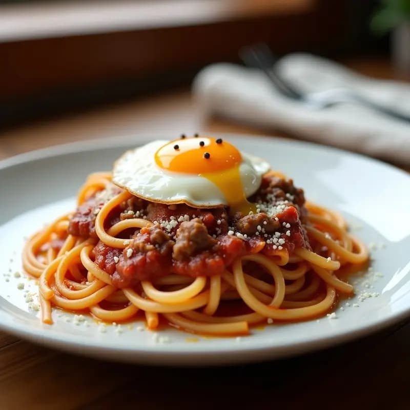 Spaghetti a la Boloñesa con Queso Parmesano y Huevo Frito: Receta Italiana Reconfortante