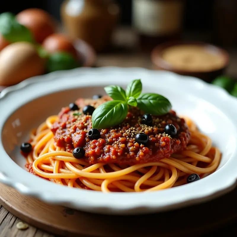 Spaghetti alla Puttanesca con Anchoas y Alcaparras: Receta Italiana Sin Gluten con Pasta de Lentejas