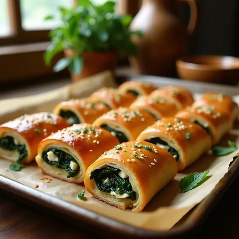 Spanakopita Griega en Rollitos con Masa de Hojaldre: Entrante Vegetariano Crujiente