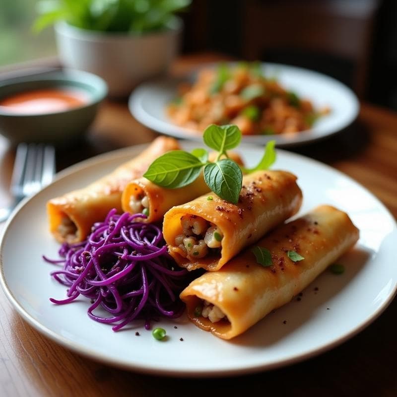 Rollitos de Spring Roll de Col Morada y Mango: Receta Vegana Crujiente en Airfryer