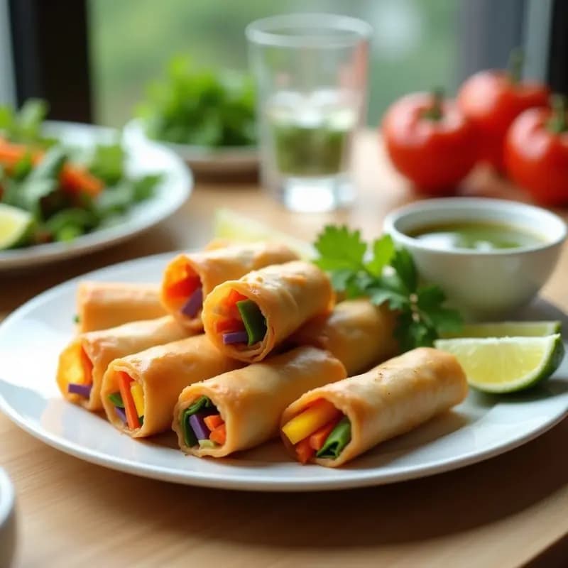 Spring Rolls Vietnamitas de Camarón y Verduras: Entrante Crujiente y Baja en Calorías en Freidora de Aire