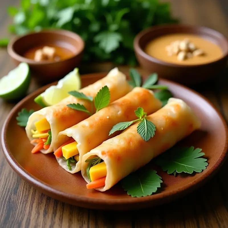 Spring Rolls Vietnamitas de Camarón y Mango: Crujientes y con Salsa de Cacahuete