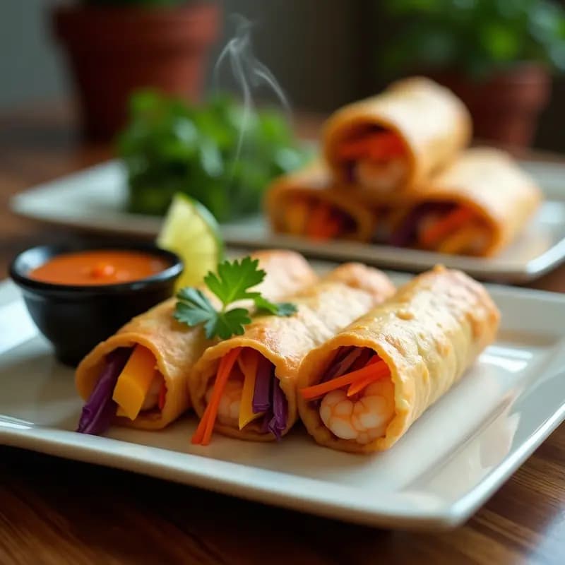 Spring Rolls de Camarón y Mango: Receta Tailandesa Crujiente con Salsa de Tamarindo