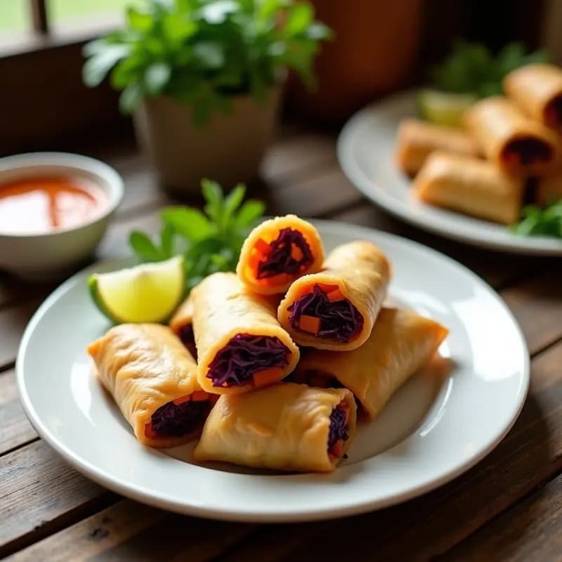 Spring Rolls Tailandeses con Col Morada y Zanahoria: Receta Crujiente y Sin Fritura