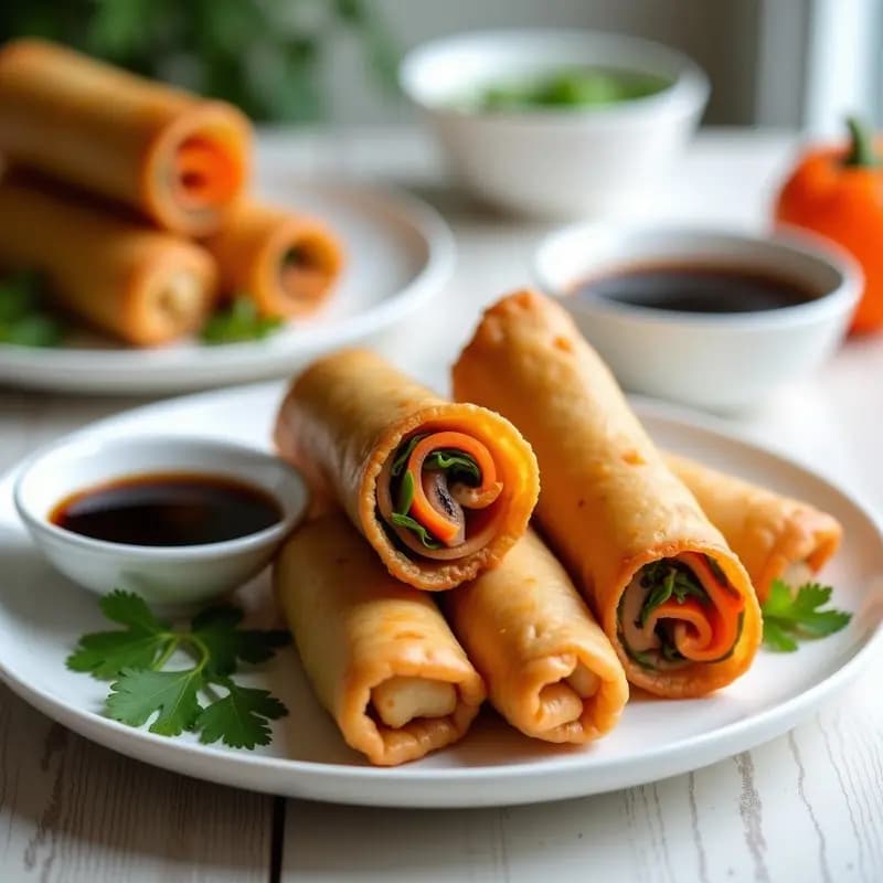 Spring Rolls de Hongos Shiitake y Zanahoria: Receta China Vegana en Freidora Sin Aceite