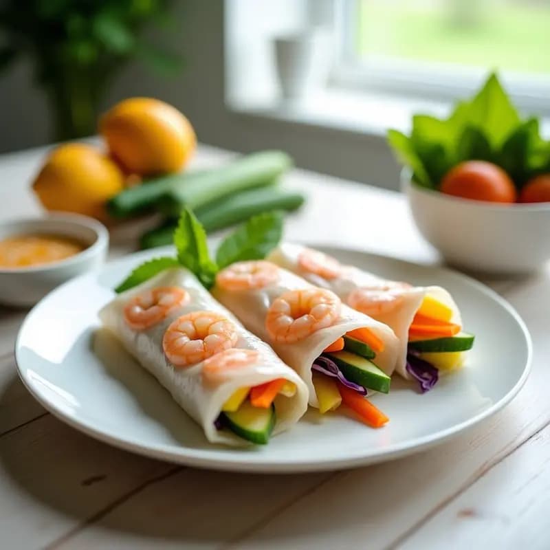 Spring Rolls de Papel de Arroz con Langostinos y Mango: Receta Vietnamita Fresca y Ligera