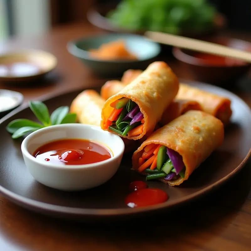 Spring Rolls de Langostinos y Verduras con Salsa de Chili: Receta China Crujiente