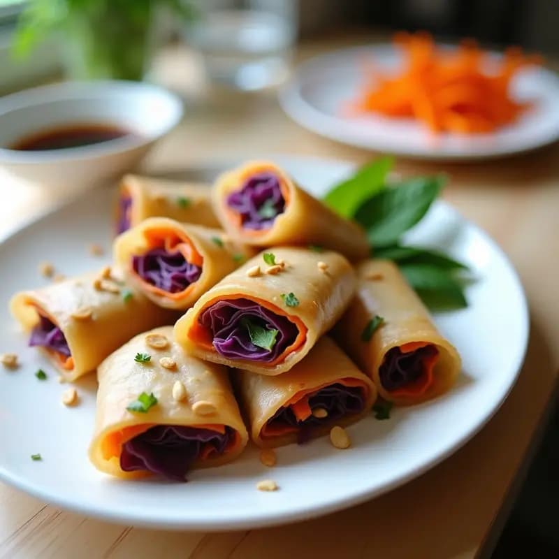 Spring Rolls de Repollo Morado y Zanahoria: Entrante Vieta Sin Freír