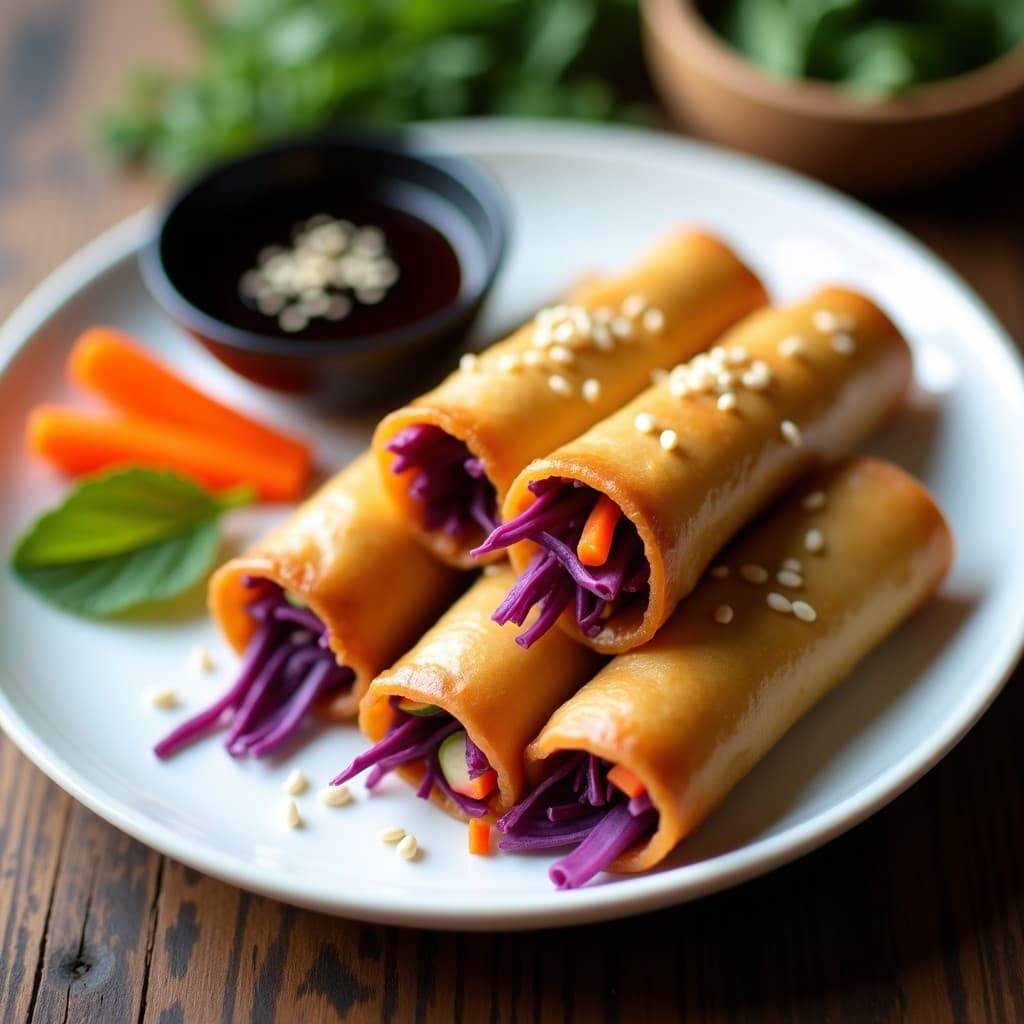 Rollitos de Spring Rolls de Repollo Morado y Zanahoria: Receta China Crujiente