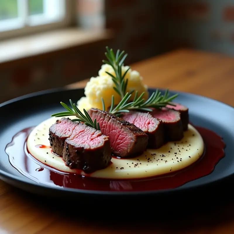 StripSteak con Salsa de Vino Tinto y Puré de Coliflor: Receta Americana Keto Baja en Carbohidratos
