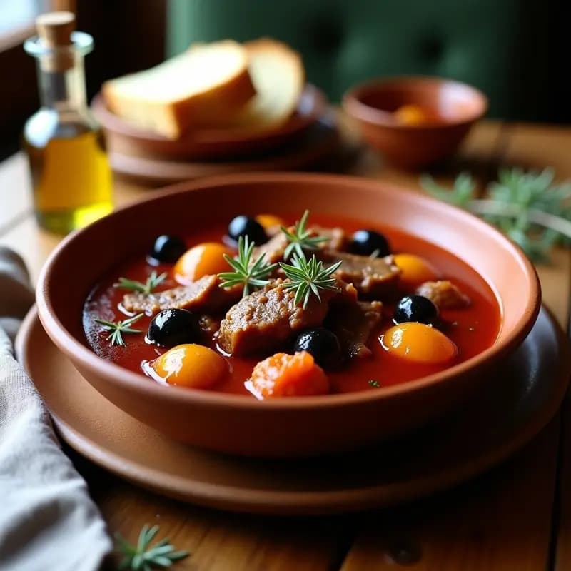 B Stiftado de Rabo de Torno con Aceitunas Kalamata: Estofado Griego en Olla Lenta