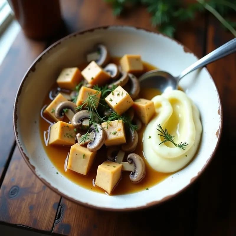 Stroganoff de Hongos y Tofu: Receta Rusa Vegana y Cremosa con Puré de Patata