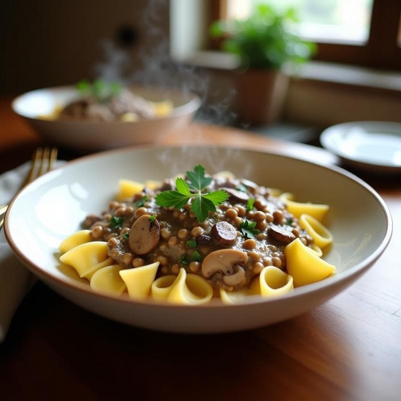 Stroganoff de Lentejas y Champiñones: Receta Vegana Rusa en Olla Express y Ultracremosa