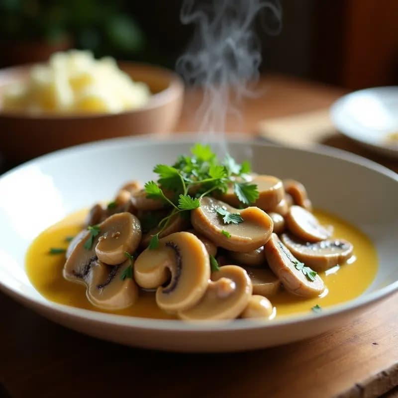 Stroganoff de Res y Hongos: Receta Rusa Cremosa con Salsa de Mostaza