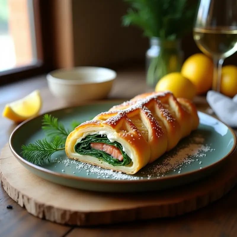 B zusammensetzkie de Salmón con Espinacas y Queso Crema: Strudel Austriaco en 25 Minutos