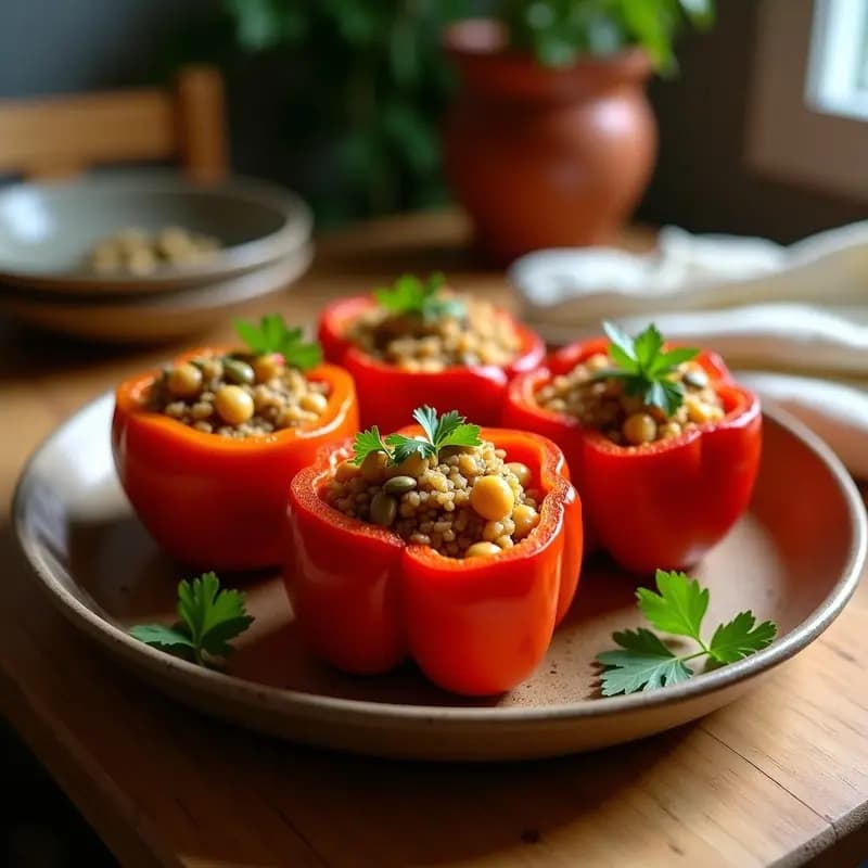 Stuffed Peppers Rellenos de Quinoa y Garbanzos: Receta Mexicana Vegana en Horno