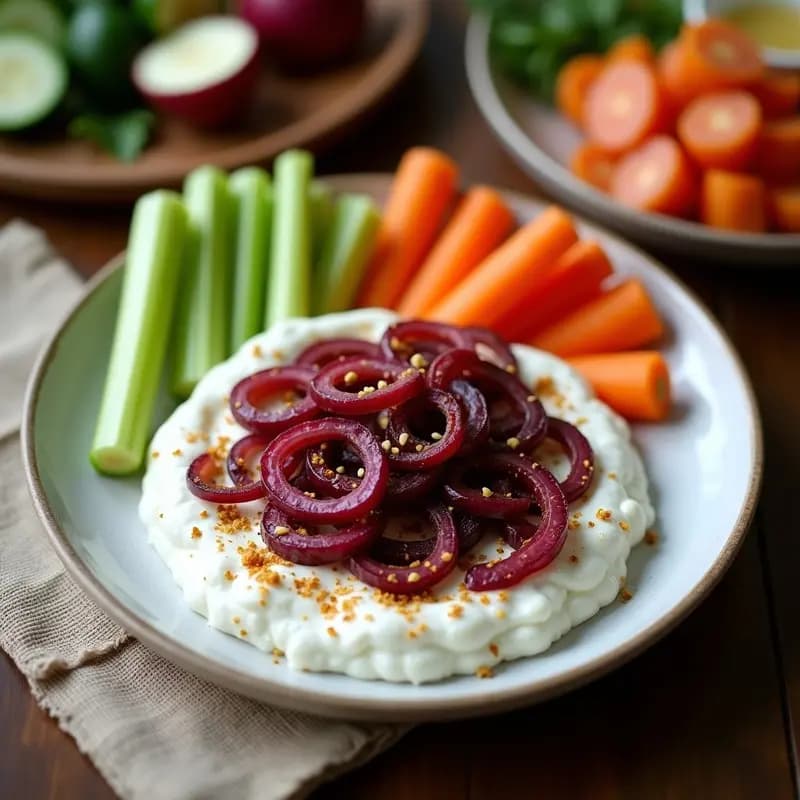 Sumac Onions con Yogur Griego: Dip Iraní Crujiente y Sin Gluten para Aperitivos