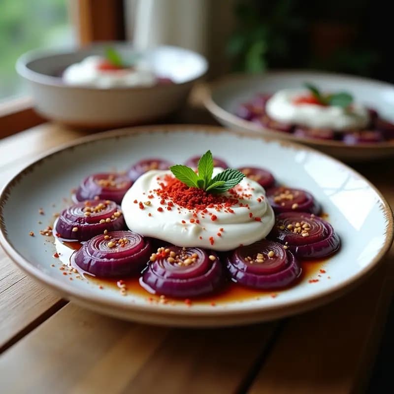 Sumac Onions con Yogur de Soja: Entrante Iraní Vegano y Sin Gluten