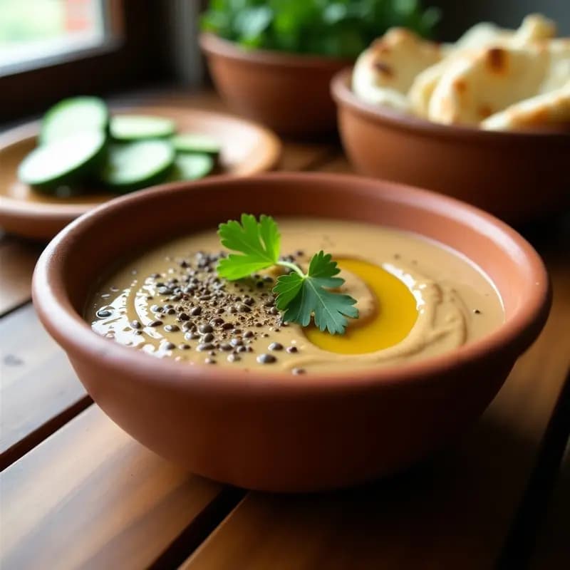 Sumbala afgana de berenjena asada: Salsa cremosa vegana para acompañar platos