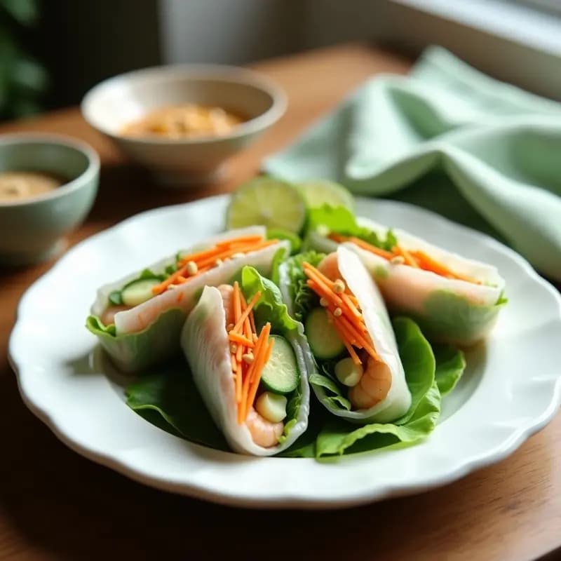 Summer Rolls Vietnamitas con Gambas y Hierbas Frescas: Receta Sin Cocción y Baja en Calorías