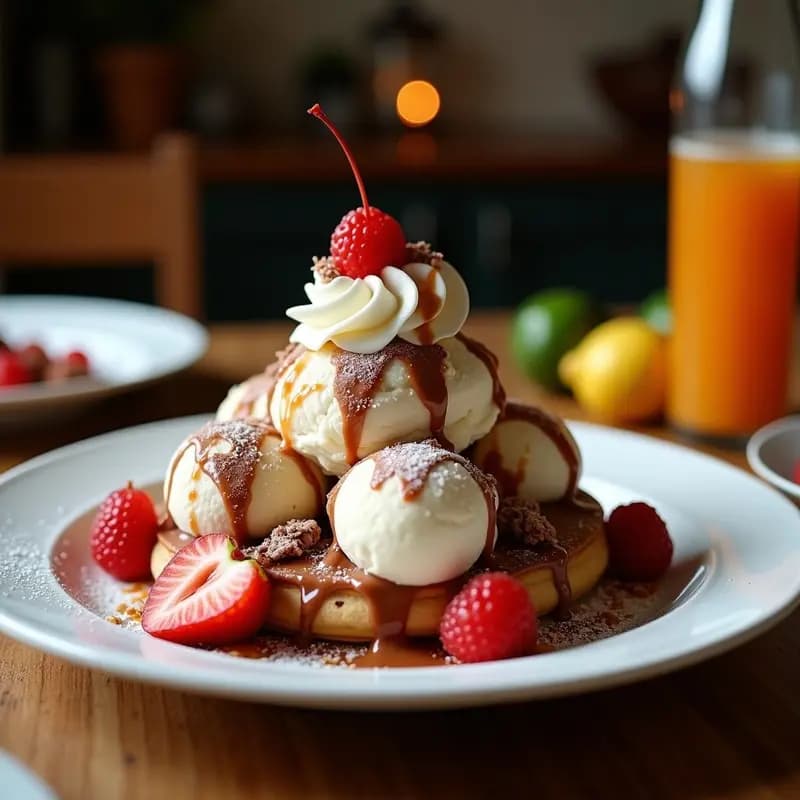 Sundae Gigante con Helados de Vainilla, Chocolate y Fresa, Toppings y Salsas: Postre para Compartir