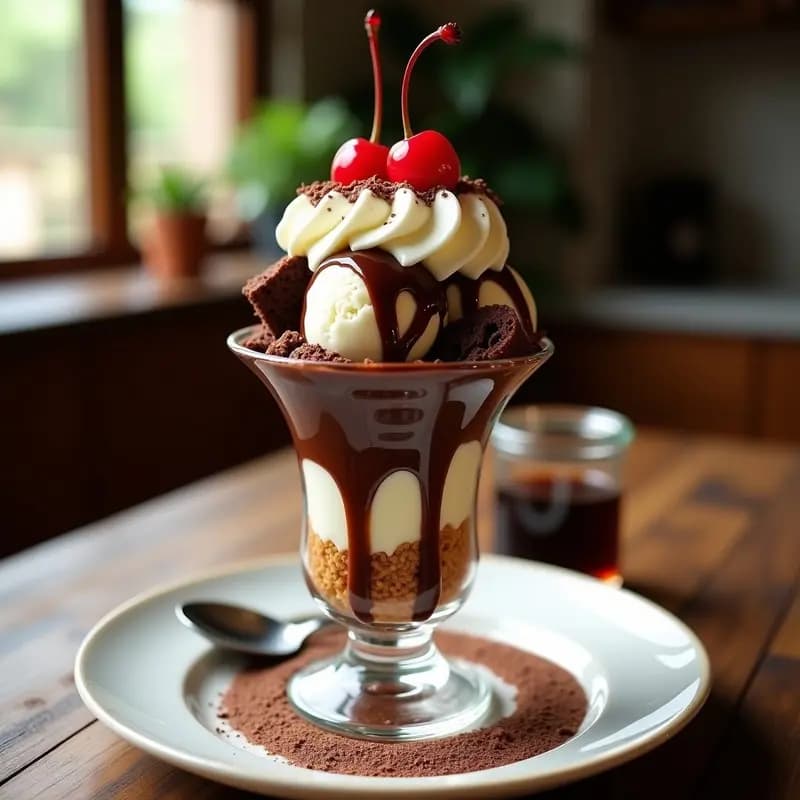 Sundae de Helado con Brownies, Sirope de Chocolate, Natas y Cerezas: El Postre Más Indulgente