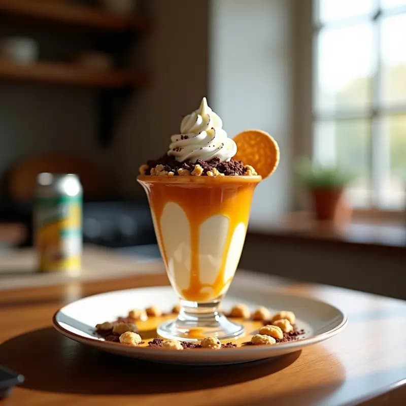 Sundae de Helado con Galletas Trituradas Salsa de Caramelo y Frutos Secos: Postre Clásico Reinventado