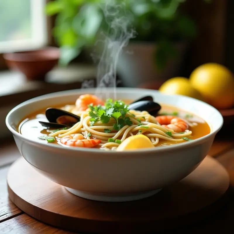 Supang de Fideos con Mariscos y Caldo de Limón: Sopa China Reconfortante en 20 Minutos