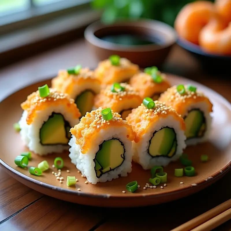 Sushi de Aguacate y Camarones Tempura: Receta Japonesa en Casa con Toque Crunchy