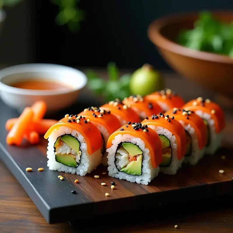 Sushi de Aguacate y Cangrejo con Salsa Sriracha: Receta Japonesa Picante y Crema