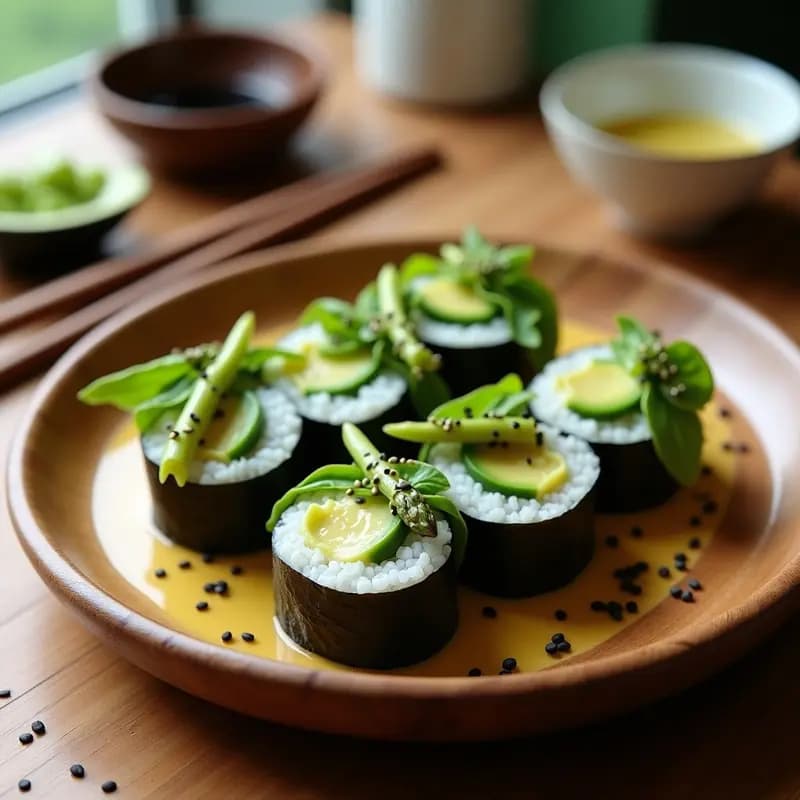 Sushi de Aguacate y Espárragos: Rollos Japoneses Veganos con Vinagreta de Limón