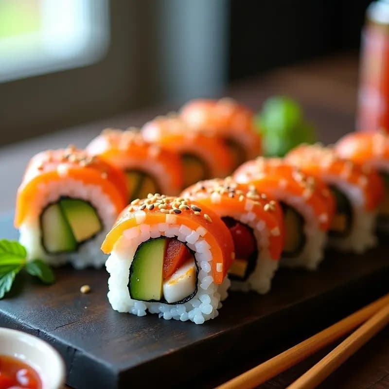 Sushi de Aguacate y Langostino con Salsa Sriracha: Roll Japonés Picante en 15 Minutos