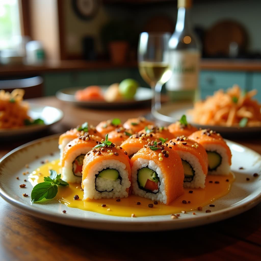 Sushi Rolls de Aguacate y Langostinos al Ají Amarillo: Receta Peruana en Thermomix con Toque Gourmet