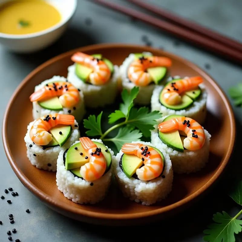 Sushi de Aguacate y Langostinos al Cítrico: Receta Japonesa sin Pescado Crudo en 20 Minutos