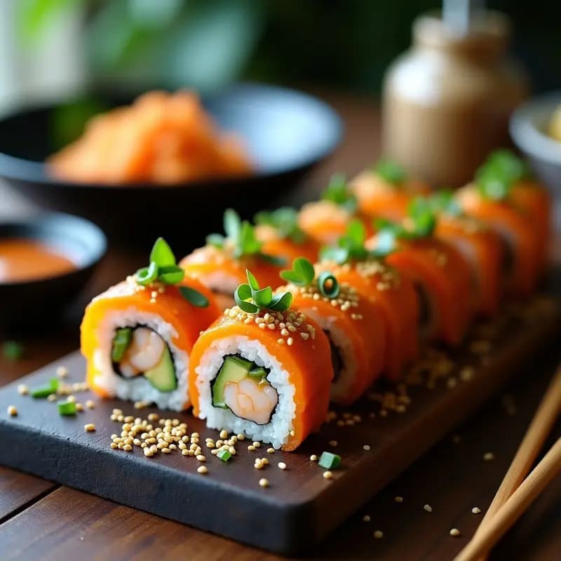 Sushi de Aguacate y Langostinos al Curry: Receta Japonesa Fusion con Toque tailandés