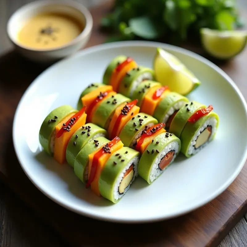 Sushi de Aguacate y Mango con Salsa de Wasabi y Miel: Receta Vegana y Original