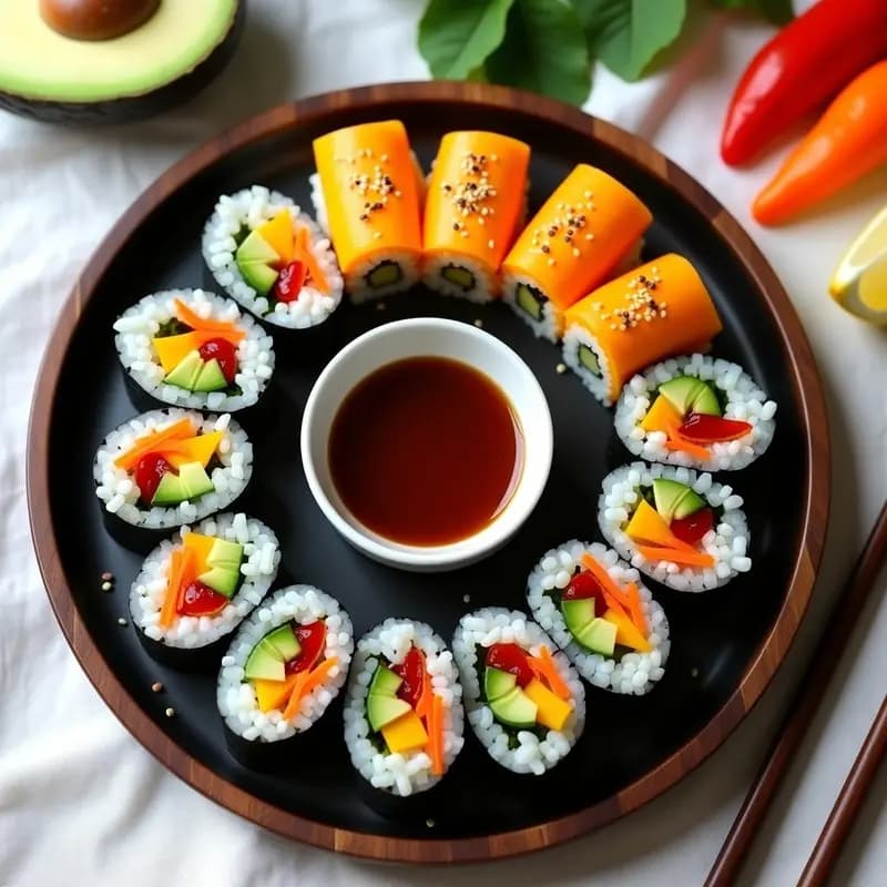 Sushi de Aguacate y Mango: Rollos Vegetarianos Sin Pescado y con Salsa de Tamarindo